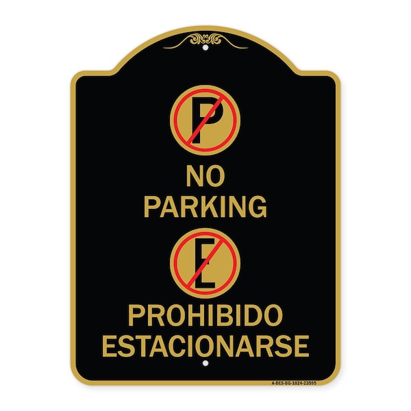 Signmission No Parking Prohibido Estacionarse, Black & Gold Aluminum Sign, 18" x 24", BG-1824-23595 A-DES-BG-1824-23595 - main